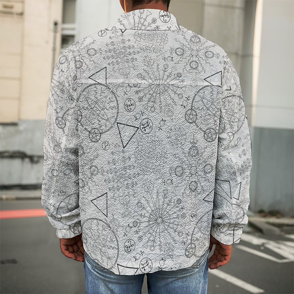 Grey And Black Mystical Wiccan Print Men's Shirt Jacket