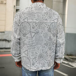 Grey And Black Mystical Wiccan Print Men's Shirt Jacket