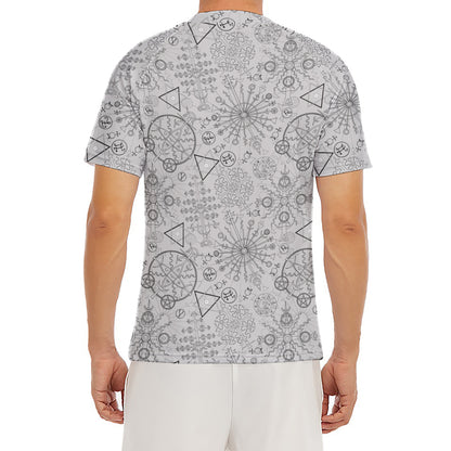 Grey And Black Mystical Wiccan Print Men's Short Sleeve Rash Guard