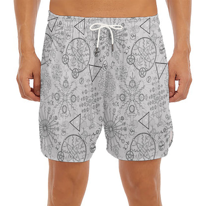 Grey And Black Mystical Wiccan Print Men's Split Running Shorts