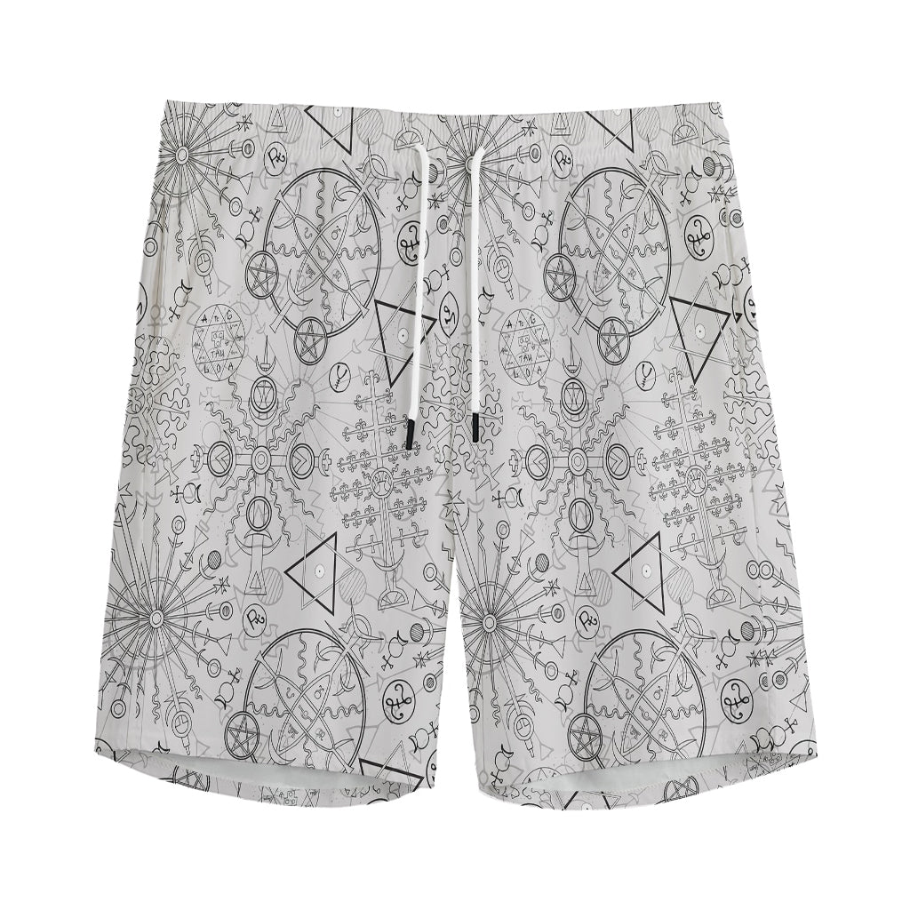 Grey And Black Mystical Wiccan Print Men's Sports Shorts