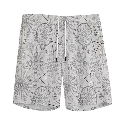 Grey And Black Mystical Wiccan Print Men's Sports Shorts
