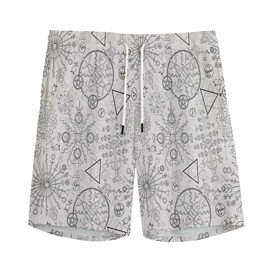 Grey And Black Mystical Wiccan Print Men's Sports Shorts