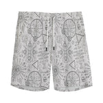 Grey And Black Mystical Wiccan Print Men's Sports Shorts