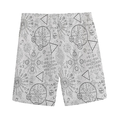 Grey And Black Mystical Wiccan Print Men's Sports Shorts