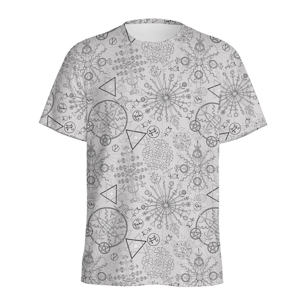 Grey And Black Mystical Wiccan Print Men's Sports T-Shirt