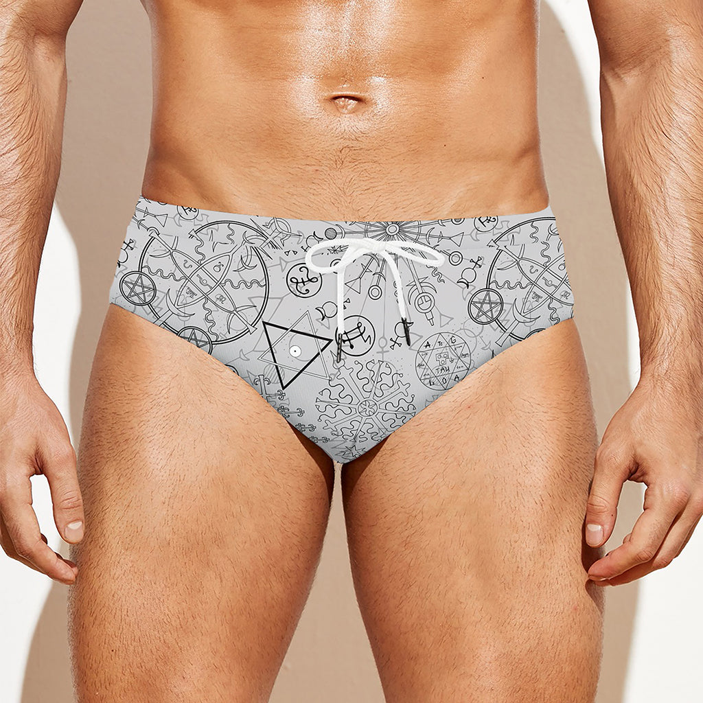 Grey And Black Mystical Wiccan Print Men's Swim Briefs