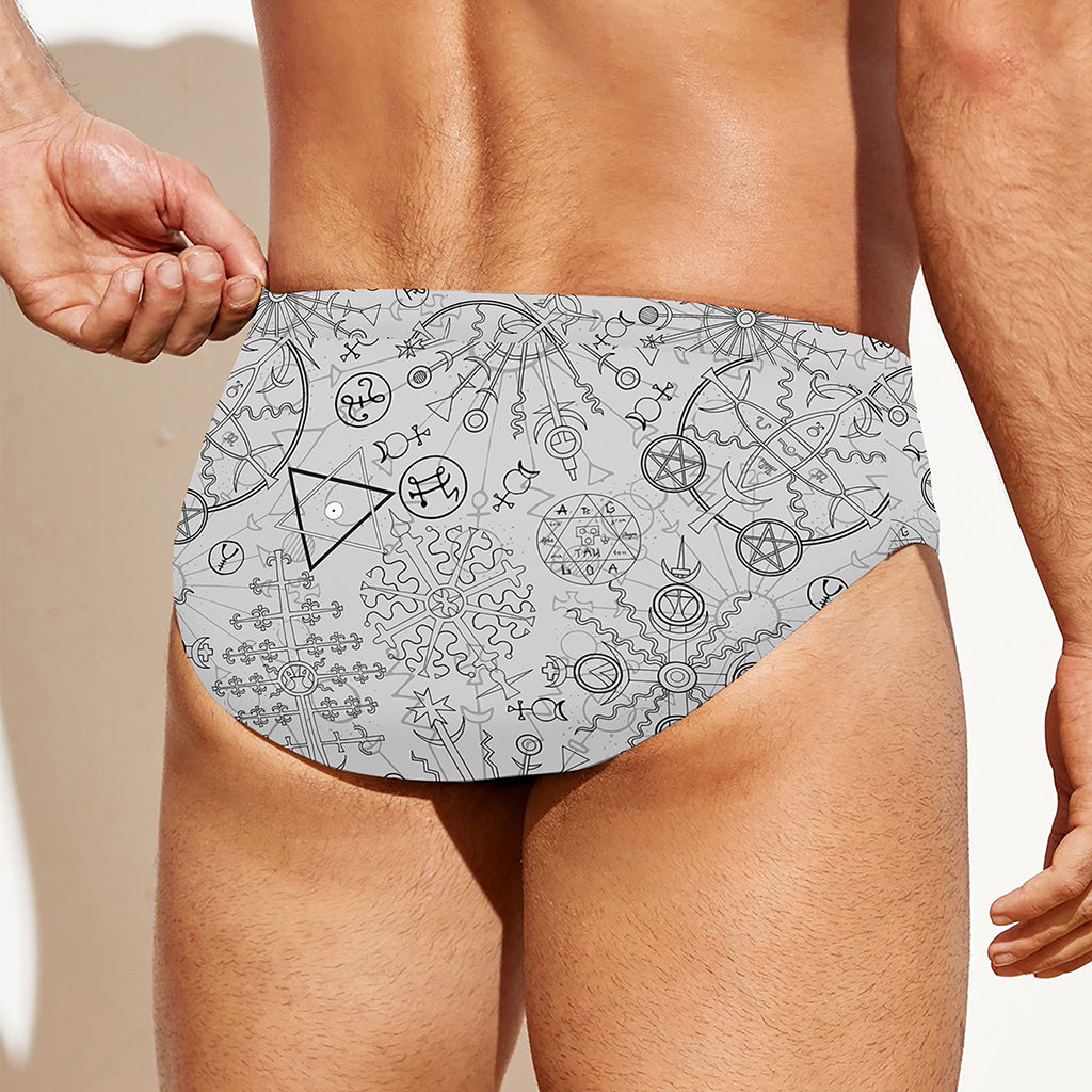 Grey And Black Mystical Wiccan Print Men's Swim Briefs