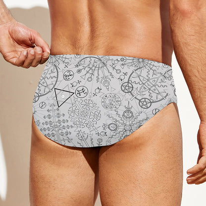 Grey And Black Mystical Wiccan Print Men's Swim Briefs