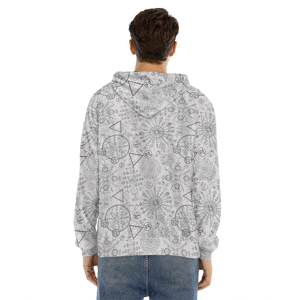 Grey And Black Mystical Wiccan Print Men's Velvet Pullover Hoodie