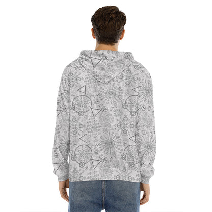 Grey And Black Mystical Wiccan Print Men's Velvet Pullover Hoodie