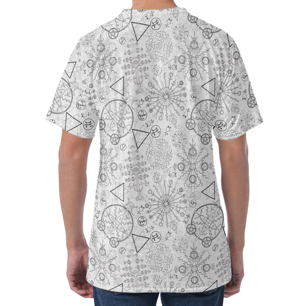 Grey And Black Mystical Wiccan Print Men's Velvet T-Shirt
