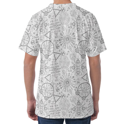 Grey And Black Mystical Wiccan Print Men's Velvet T-Shirt