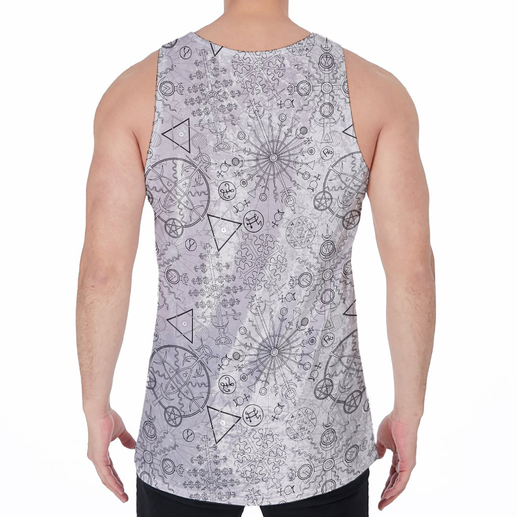 Grey And Black Mystical Wiccan Print Men's Velvet Tank Top