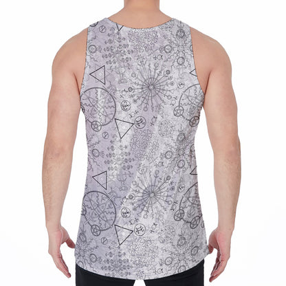Grey And Black Mystical Wiccan Print Men's Velvet Tank Top