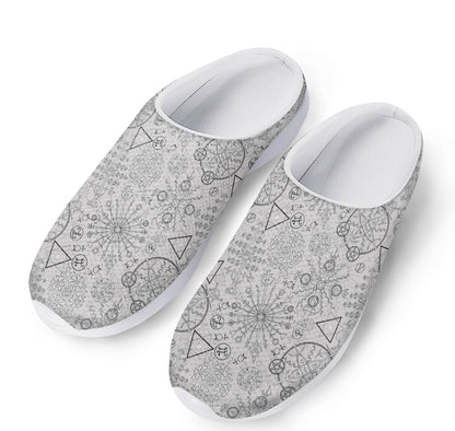 Grey And Black Mystical Wiccan Print Mesh Casual Shoes