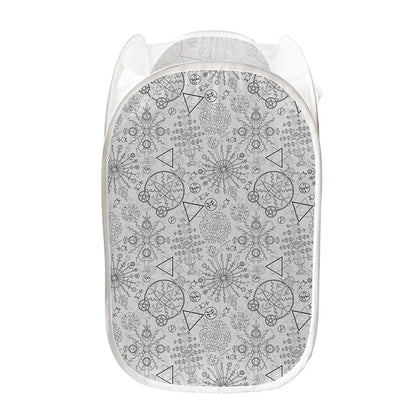 Grey And Black Mystical Wiccan Print Mesh Laundry Hamper