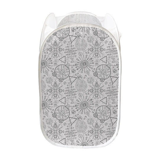 Grey And Black Mystical Wiccan Print Mesh Laundry Hamper