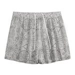 Grey And Black Mystical Wiccan Print Mesh Shorts