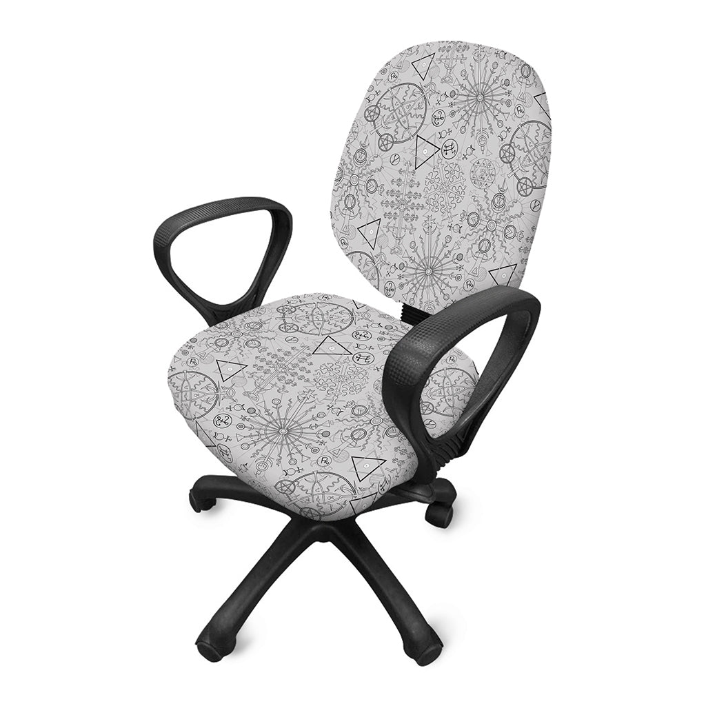 Grey And Black Mystical Wiccan Print Office Chair Cover