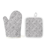 Grey And Black Mystical Wiccan Print Oven Mitt And Pot Holder Set