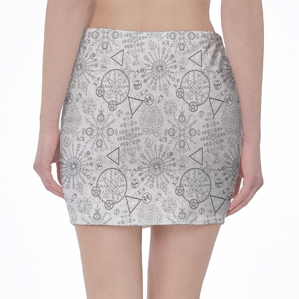 Grey And Black Mystical Wiccan Print Pencil Mini Skirt