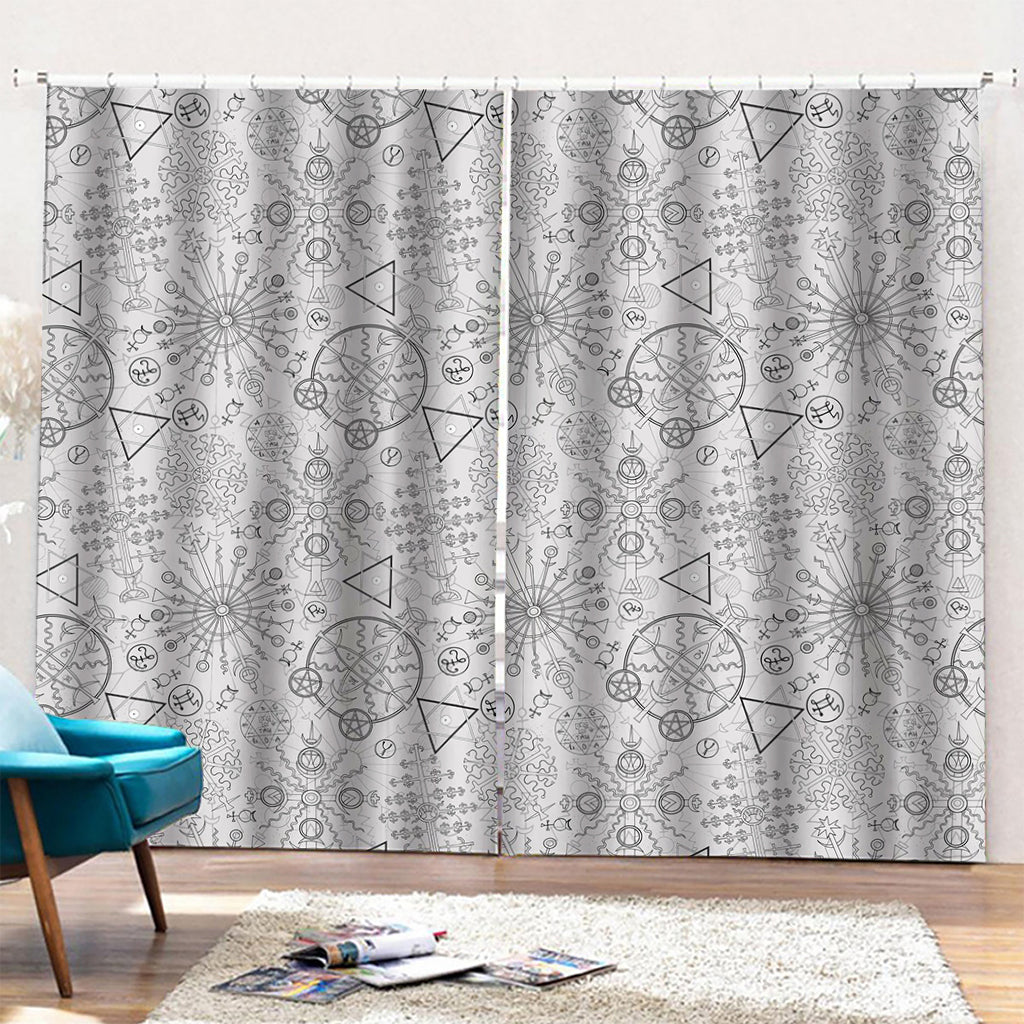 Grey And Black Mystical Wiccan Print Pencil Pleat Curtains