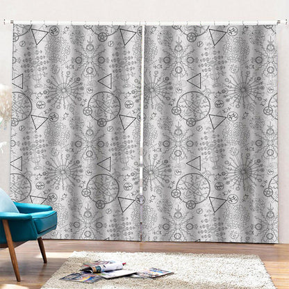 Grey And Black Mystical Wiccan Print Pencil Pleat Curtains