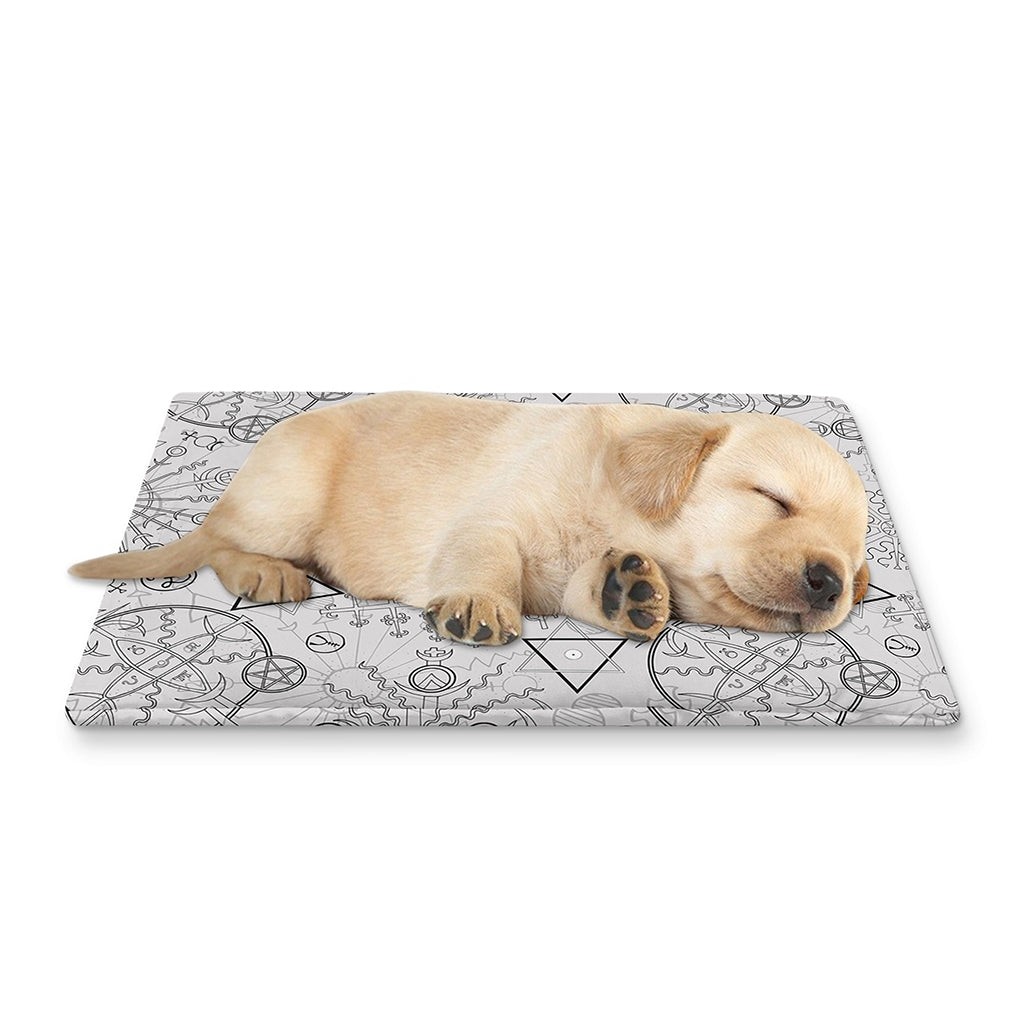 Grey And Black Mystical Wiccan Print Pet Cooling Mat Cover