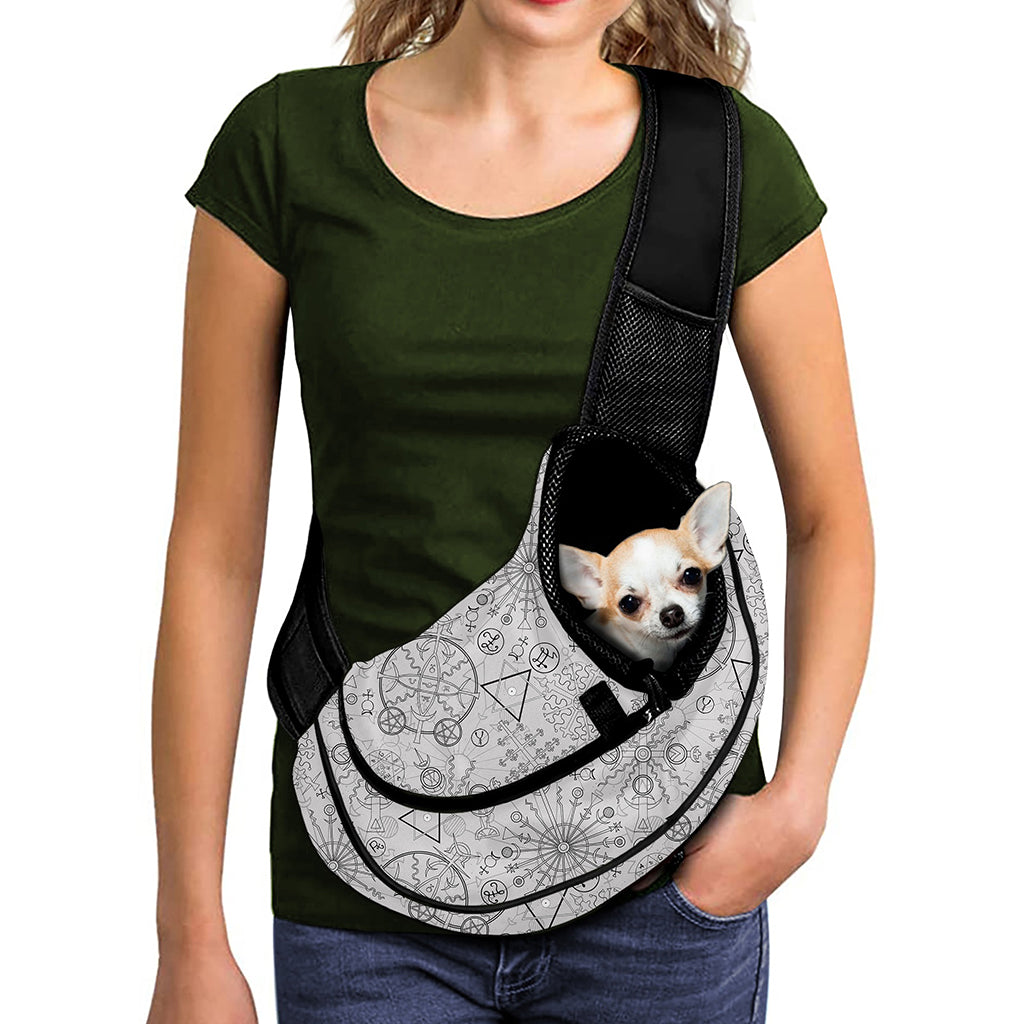 Grey And Black Mystical Wiccan Print Pet Sling Carrier
