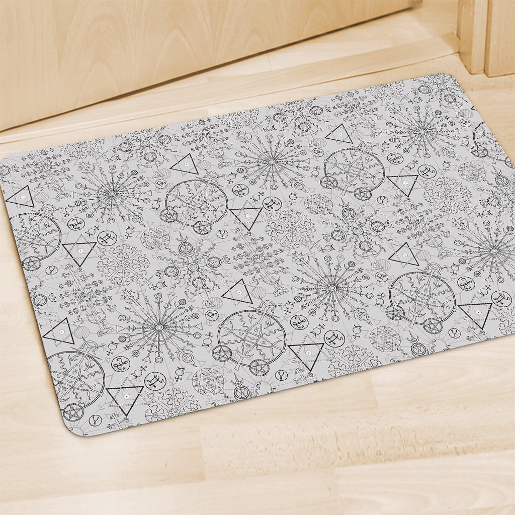 Grey And Black Mystical Wiccan Print Polyester Doormat