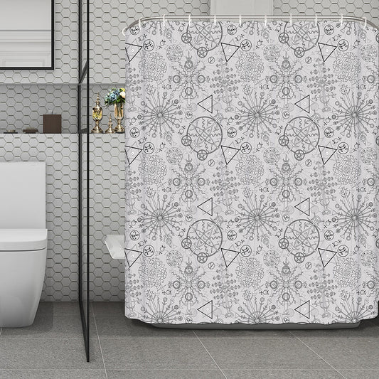 Grey And Black Mystical Wiccan Print Polyester Shower Curtain