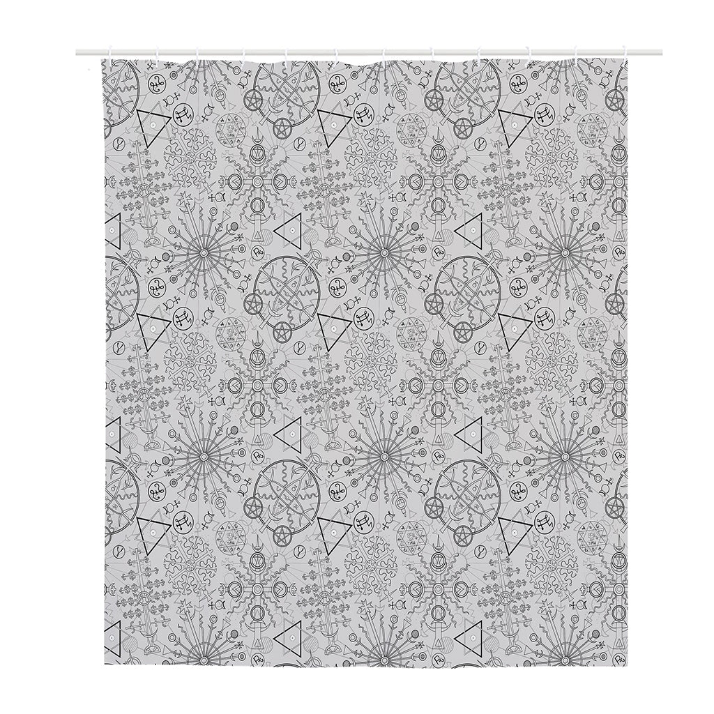 Grey And Black Mystical Wiccan Print Polyester Shower Curtain
