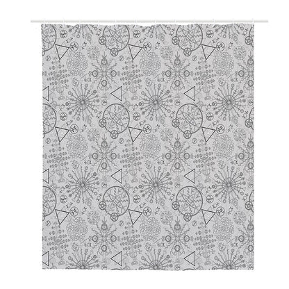 Grey And Black Mystical Wiccan Print Polyester Shower Curtain