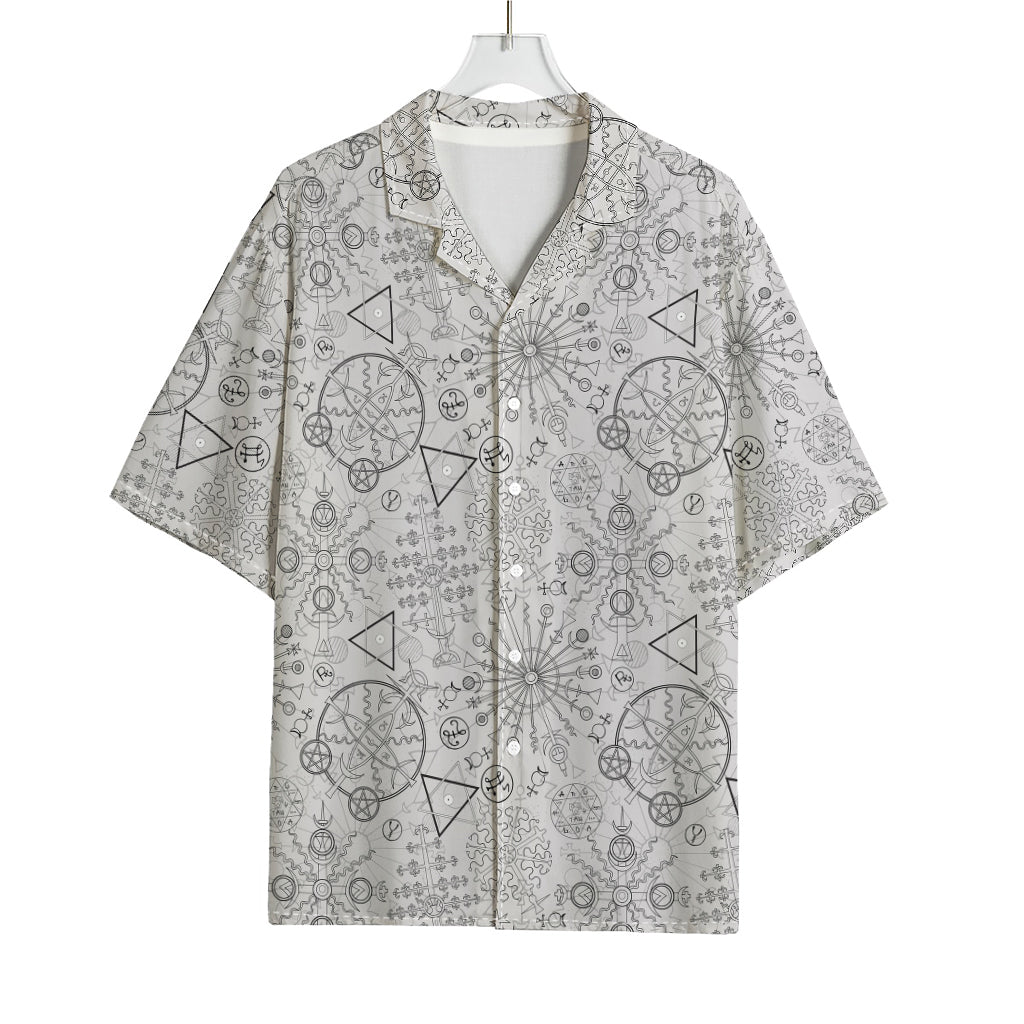 Grey And Black Mystical Wiccan Print Rayon Hawaiian Shirt