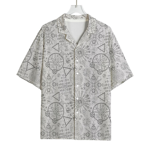 Grey And Black Mystical Wiccan Print Rayon Hawaiian Shirt
