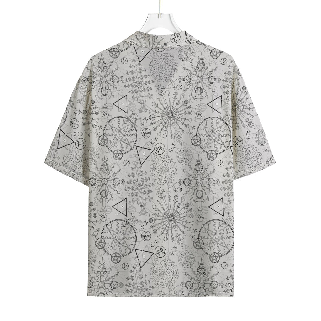 Grey And Black Mystical Wiccan Print Rayon Hawaiian Shirt