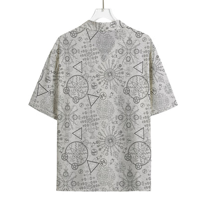 Grey And Black Mystical Wiccan Print Rayon Hawaiian Shirt