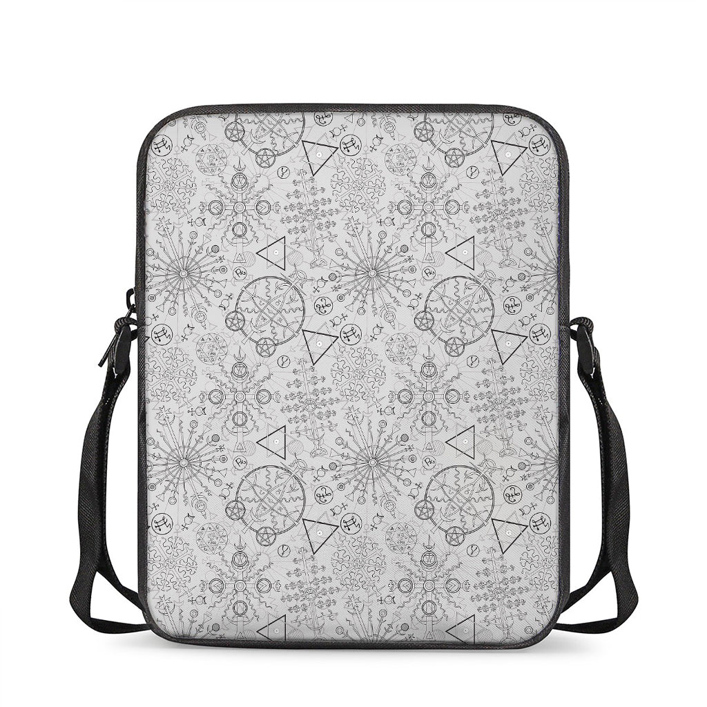 Grey And Black Mystical Wiccan Print Rectangular Crossbody Bag