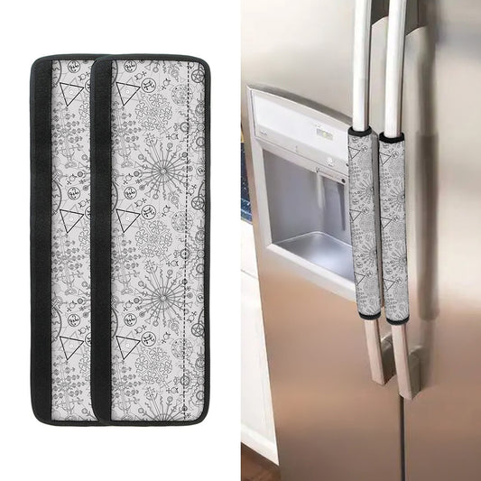 Grey And Black Mystical Wiccan Print Refrigerator Handle Covers
