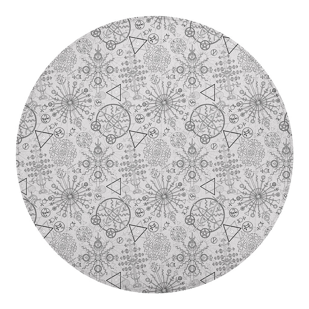 Grey And Black Mystical Wiccan Print Round Blanket