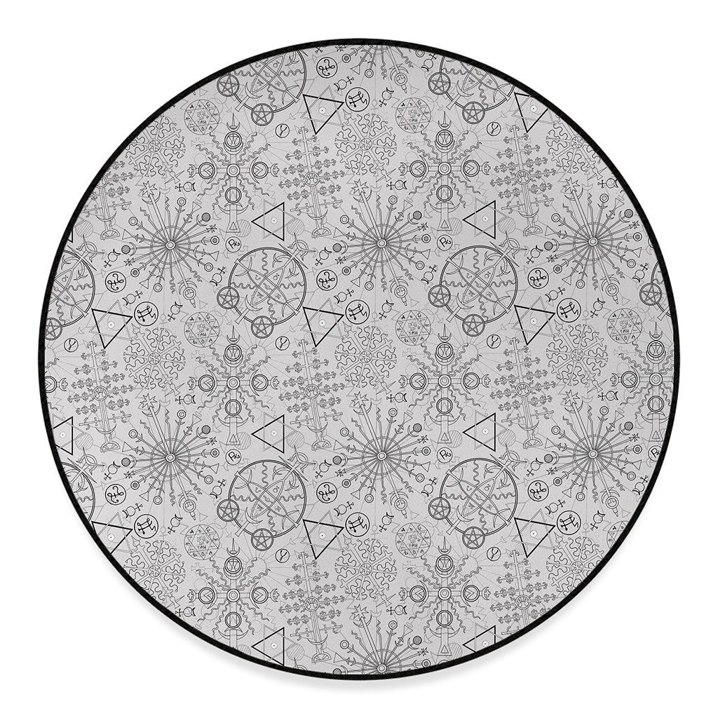 Grey And Black Mystical Wiccan Print Round Floor Mat