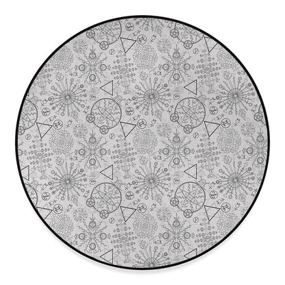 Grey And Black Mystical Wiccan Print Round Floor Mat