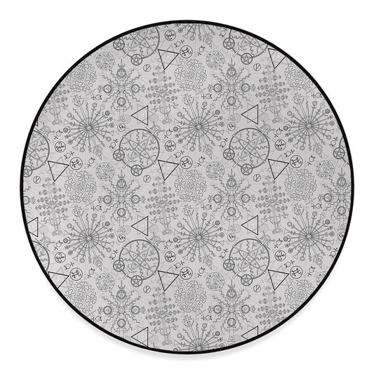Grey And Black Mystical Wiccan Print Round Floor Mat