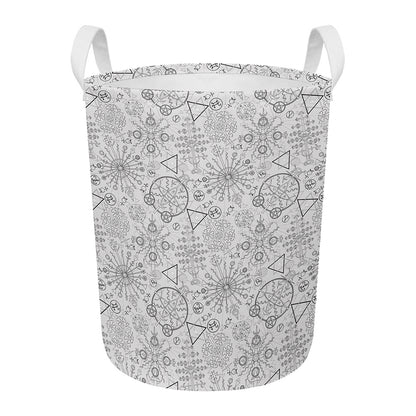 Grey And Black Mystical Wiccan Print Round Laundry Basket