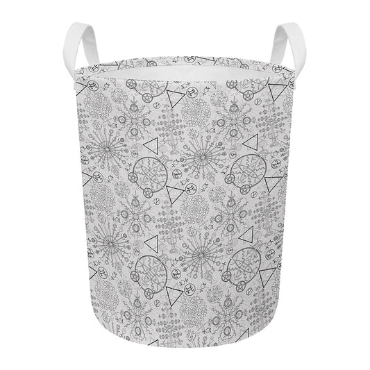 Grey And Black Mystical Wiccan Print Round Laundry Basket