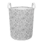 Grey And Black Mystical Wiccan Print Round Laundry Basket