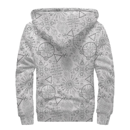 Grey And Black Mystical Wiccan Print Sherpa Lined Zip Up Hoodie