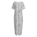 Grey And Black Mystical Wiccan Print Short Sleeve Long Nightdress