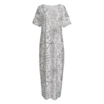Grey And Black Mystical Wiccan Print Short Sleeve Long Nightdress
